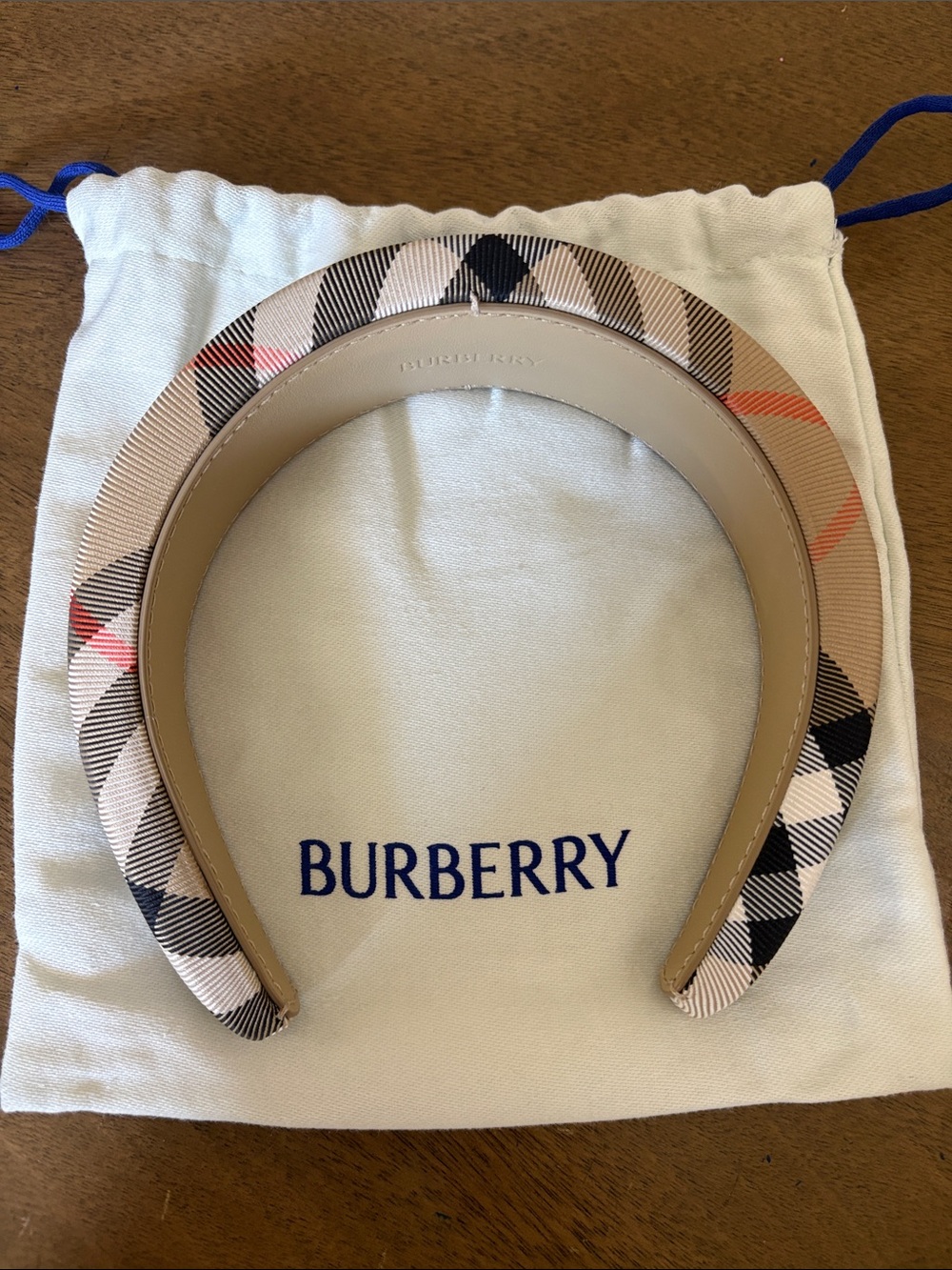 Burberry Kids Beige Check Padded Headband with Black & Red Accents